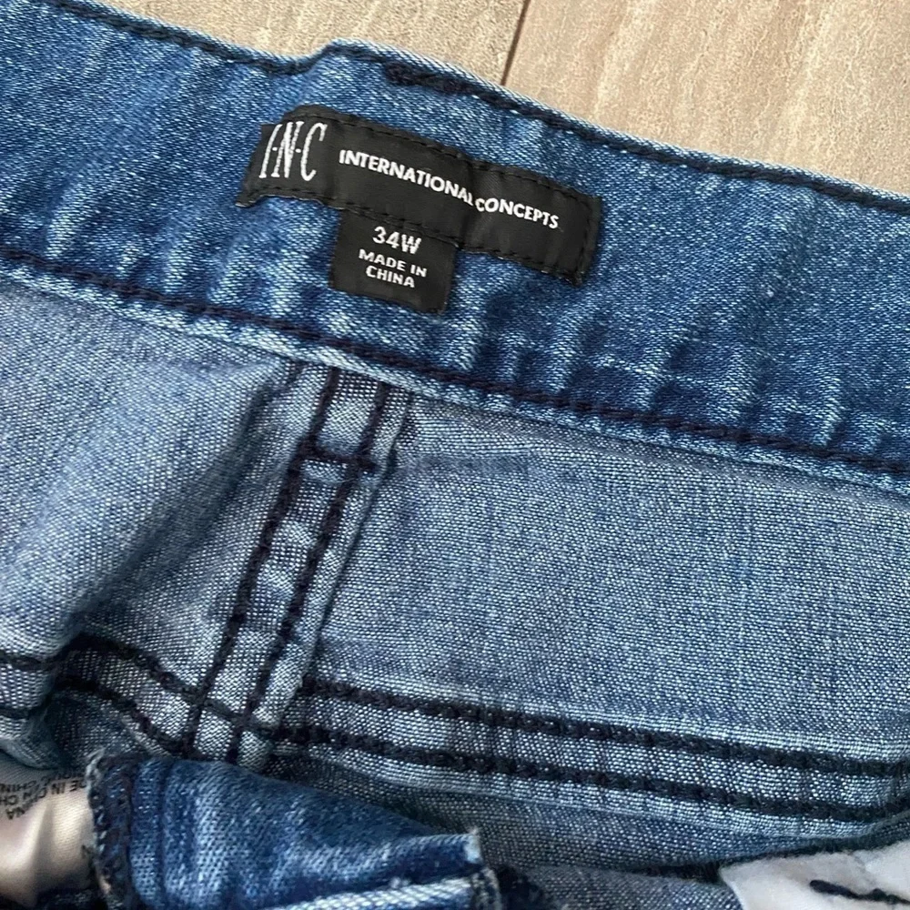 INC International Concepts High-Rise Cuffed Blue Denim Jeans Shorts 34w